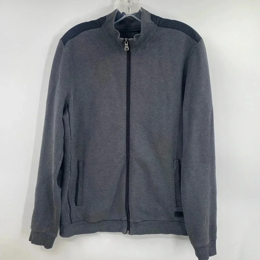 Hugo Boss Full Zip Mock Neck Sweater Grey Sz M Mens Fashion